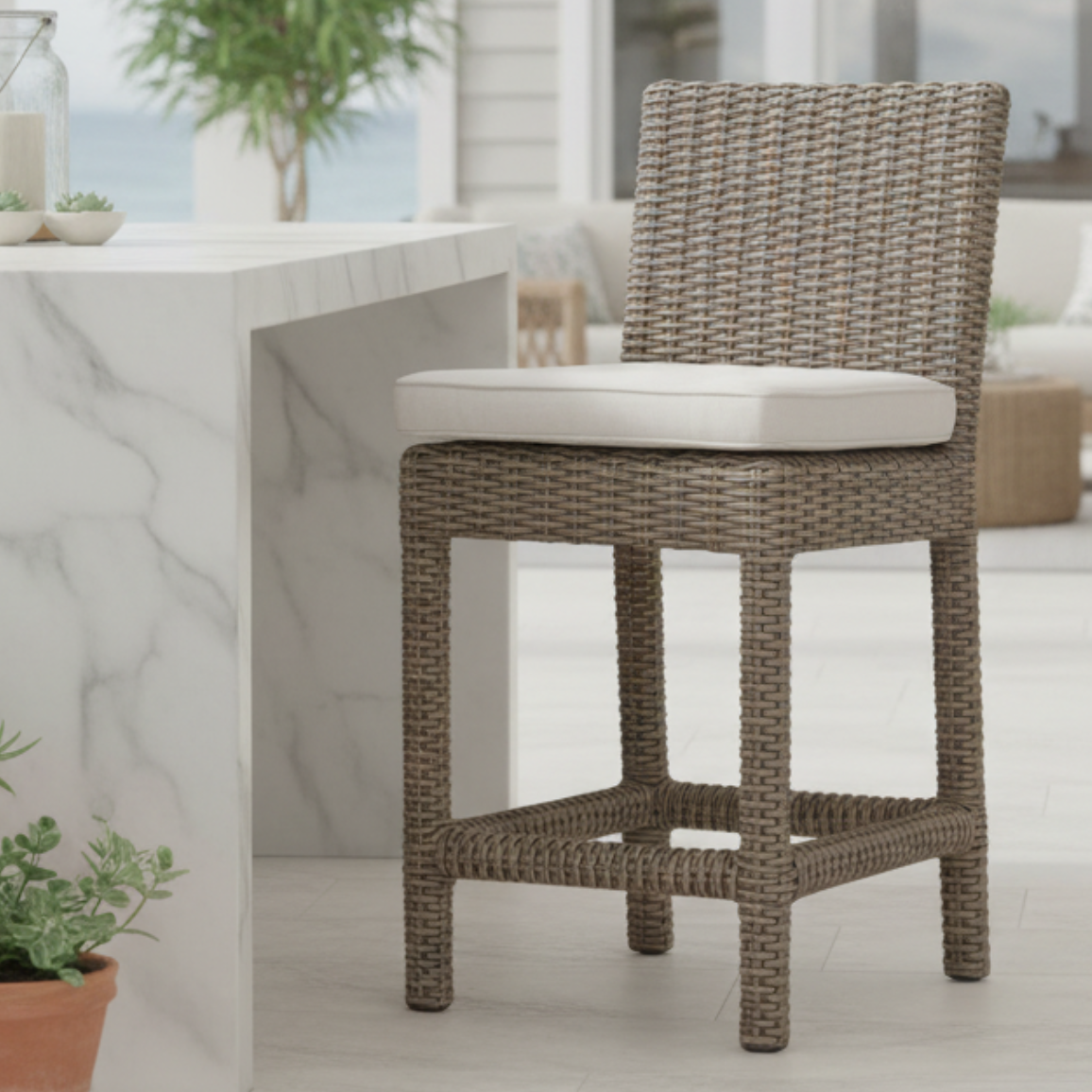 Sunset West Coronado Canvas Flax w/Self Welt Outdoor Counter Stool Set of 2