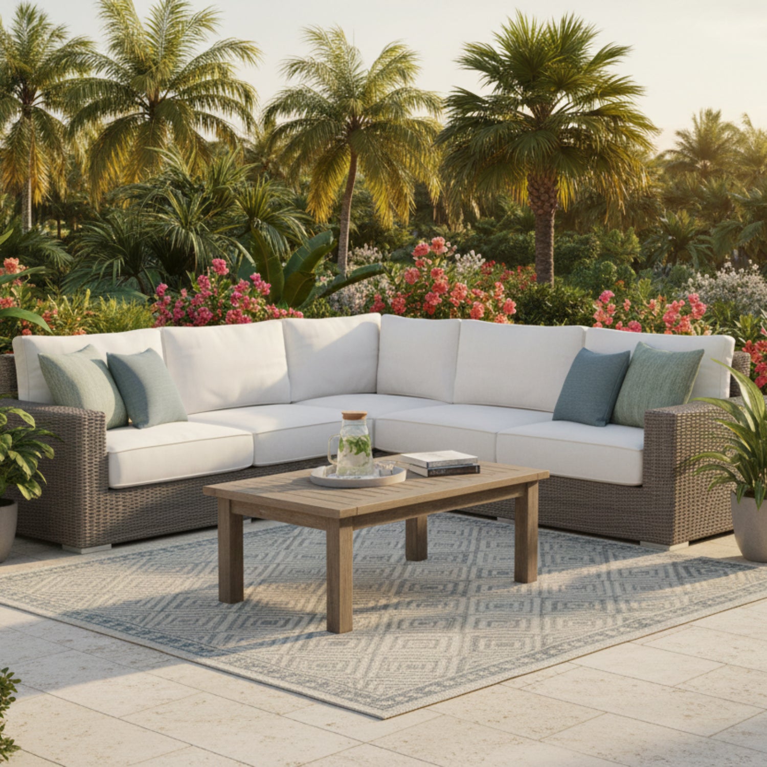 Sunset West Coronado Canvas Flax w/Self Welt Outdoor Sectional