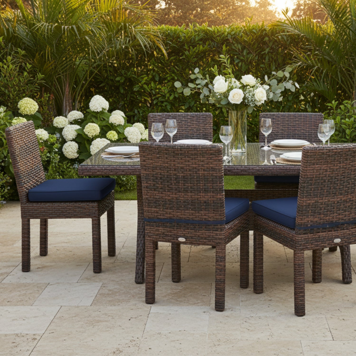 Sunset West Montecito Spectrum Indigo w/Self Welt Outdoor Armless Dining Chair Set of 2