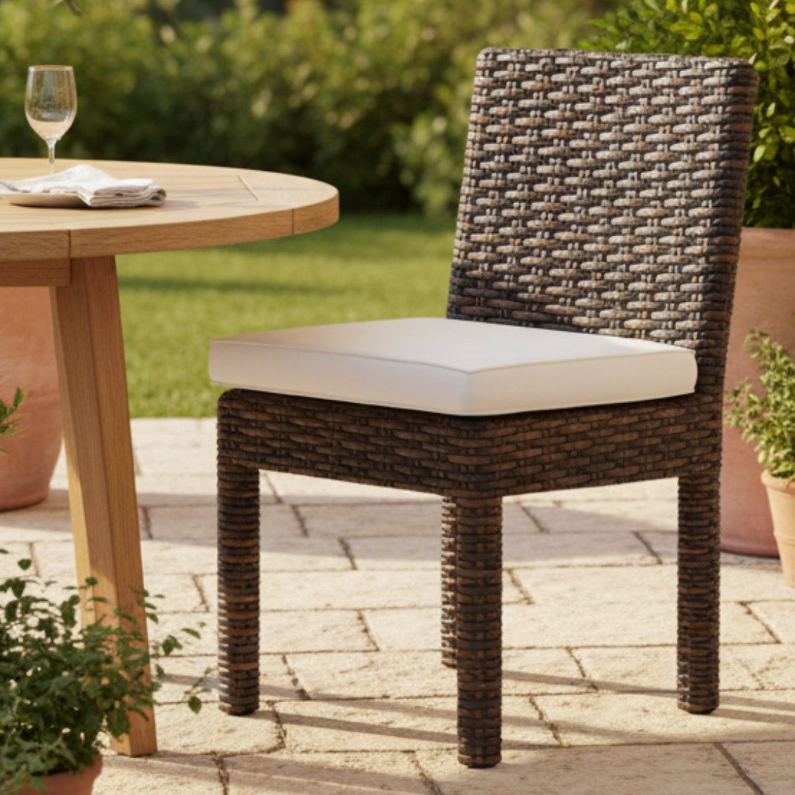 Sunset West Montecito Canvas Flax w/Self Welt Outdoor Armless Dining Chair Set of 2