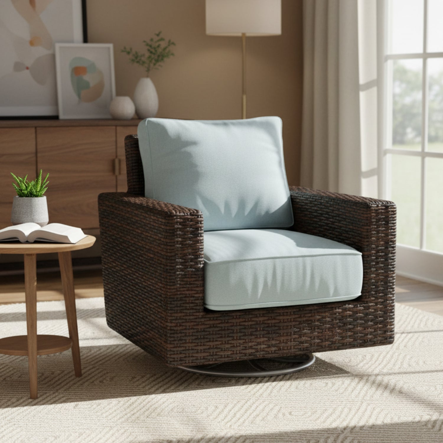 Sunset West Montecito Canvas Skyline w/Self Welt Swivel Rocker Outdoor Club Chair