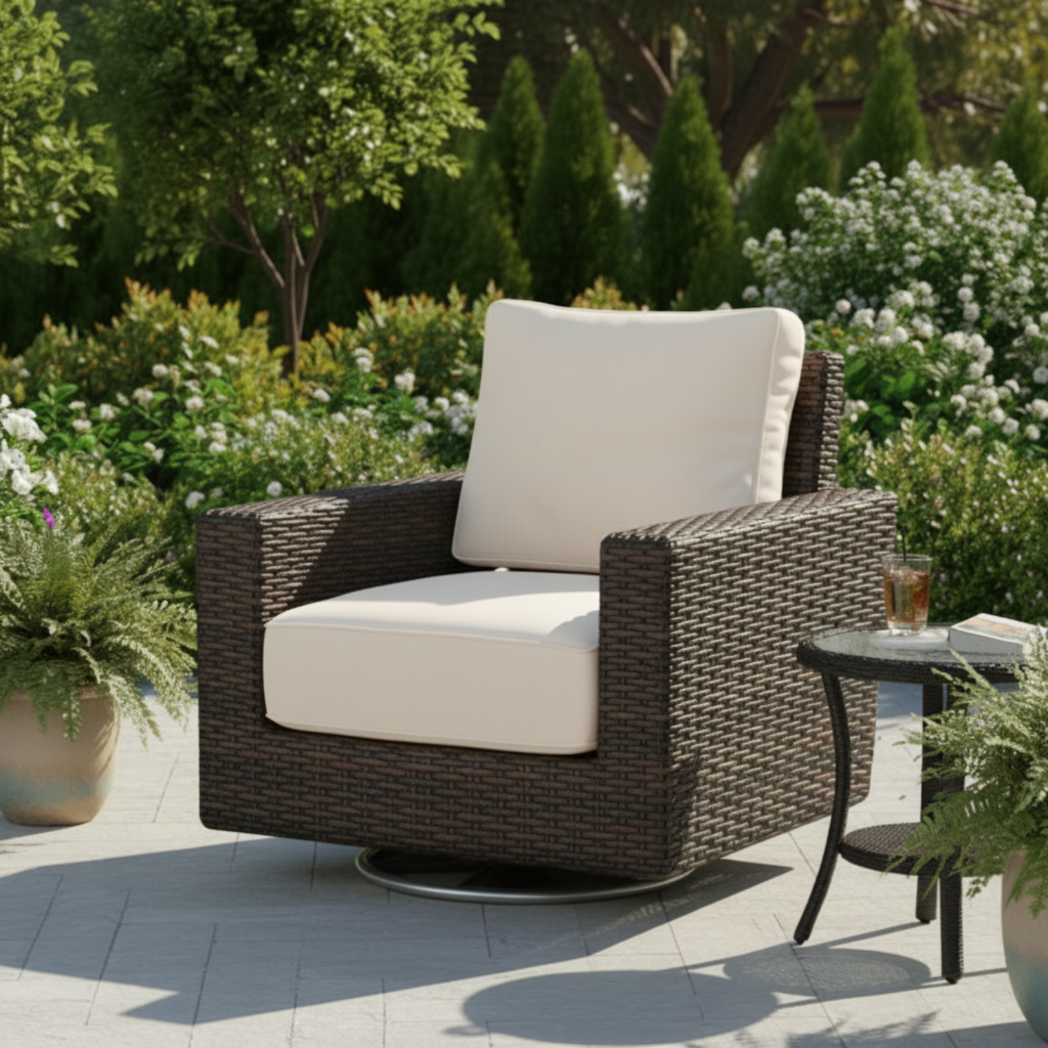 Sunset West Montecito Canvas Flax w/Self Welt Swivel Rocker Outdoor Club Chair
