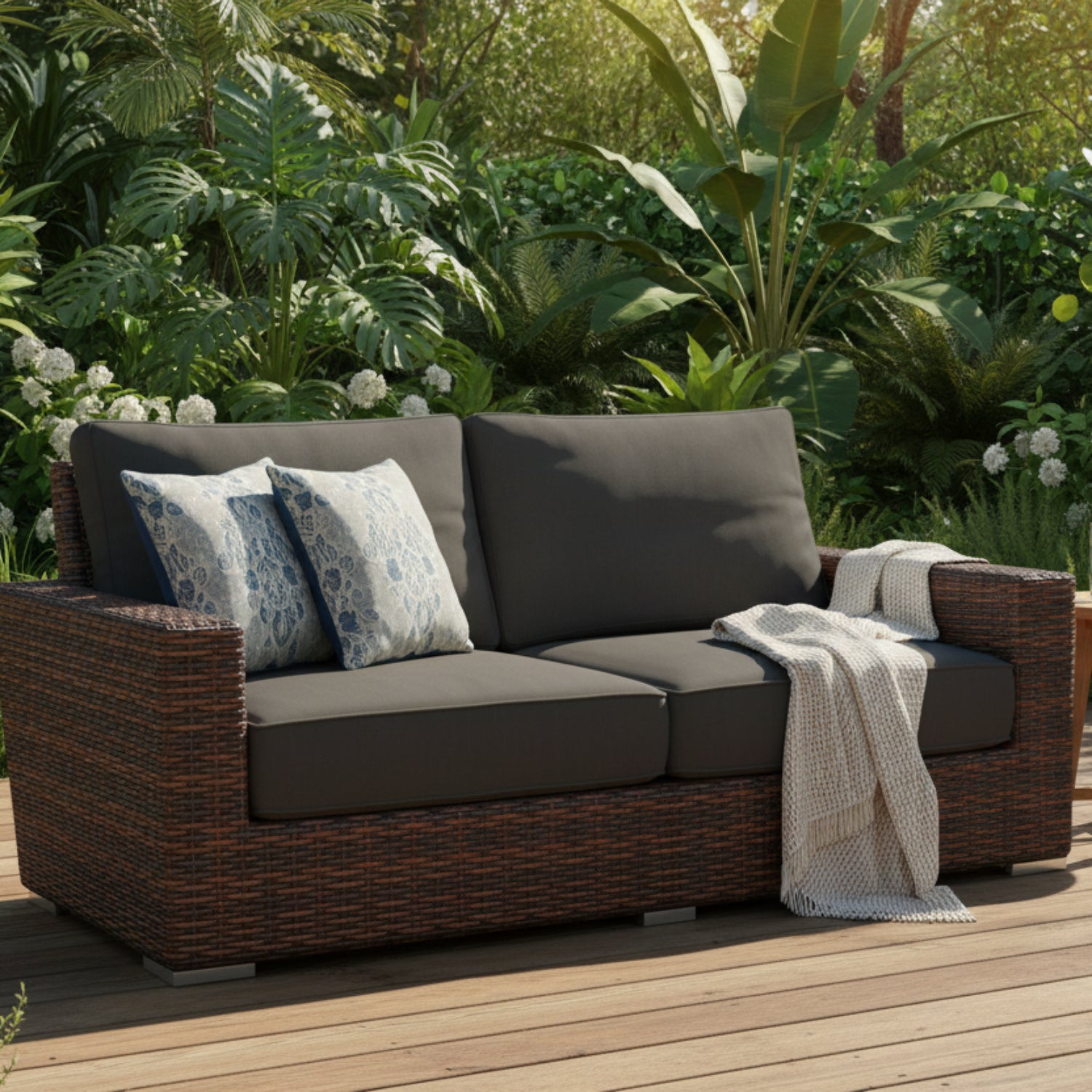 Sunset West Montecito Spectrum Carbon w/Self Welt Outdoor Loveseat