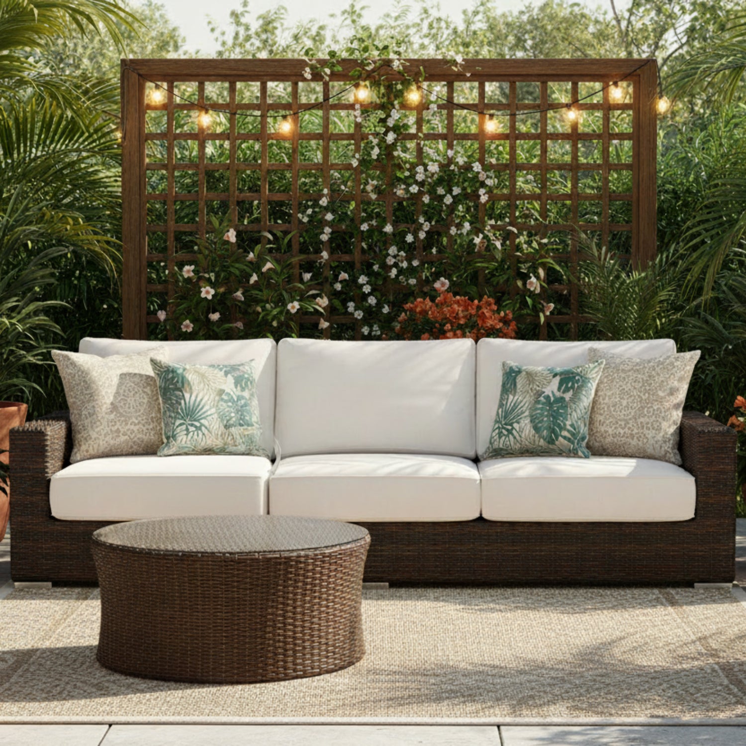 Sunset West Montecito Canvas Flax w/Self Welt Outdoor Sofa