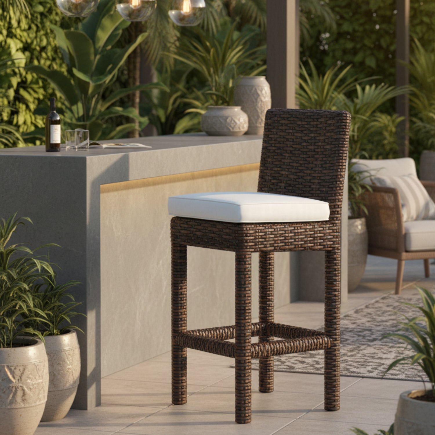 Sunset West Montecito Canvas Skyline w/Self Welt Outdoor Barstool Set of 2