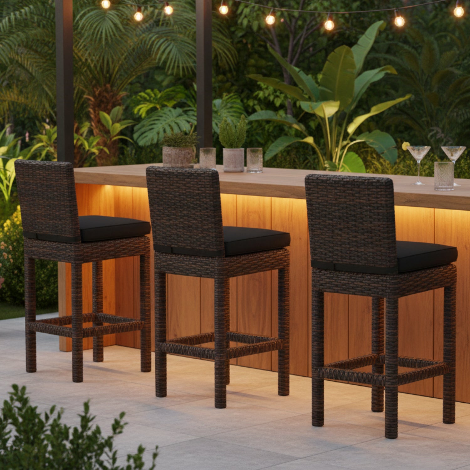 Sunset West Montecito Spectrum Carbon w/Self Welt Outdoor Barstool Set of 2