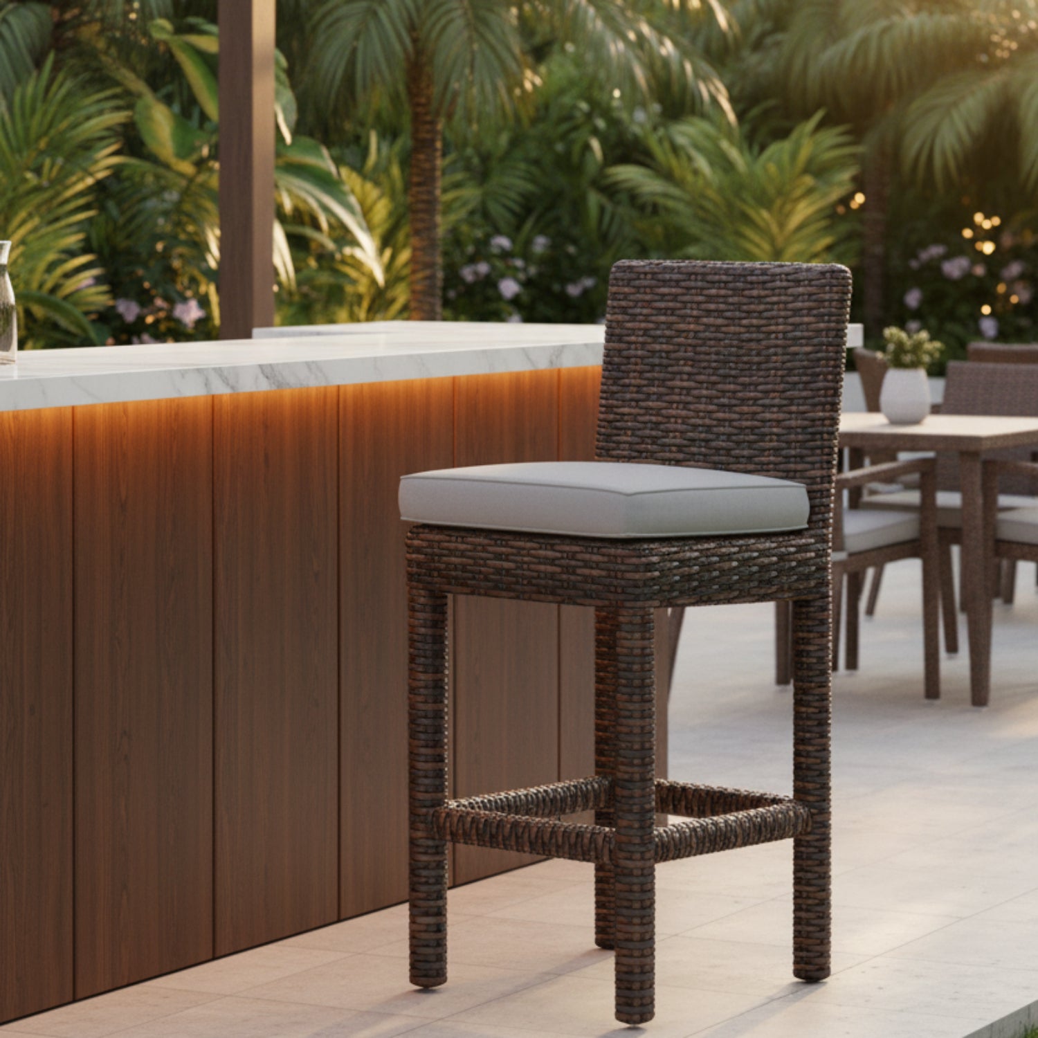 Sunset West Montecito Canvas Granite w/Self Welt Outdoor Barstool Set of 2