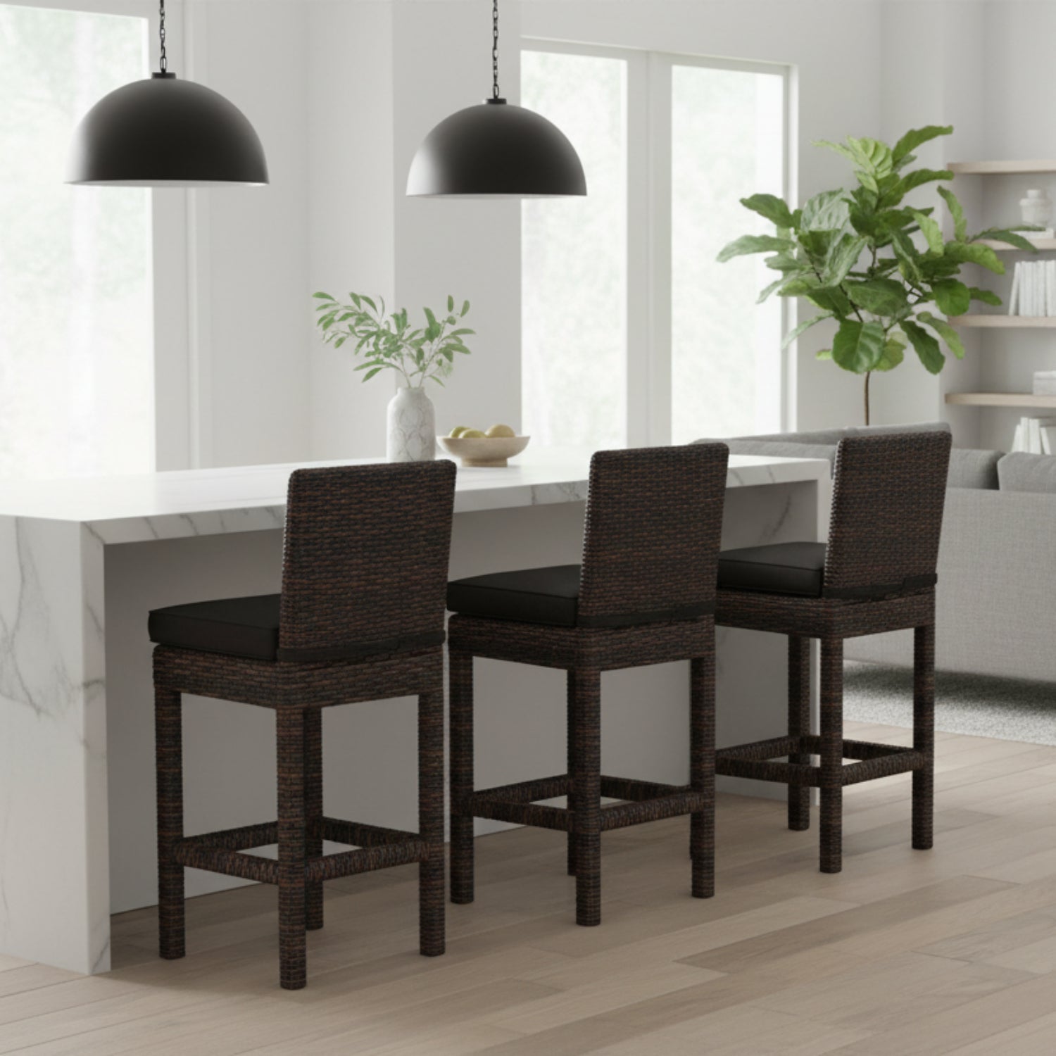 Sunset West Montecito Spectrum Carbon w/Self Welt Outdoor Counter Stool Set of 2
