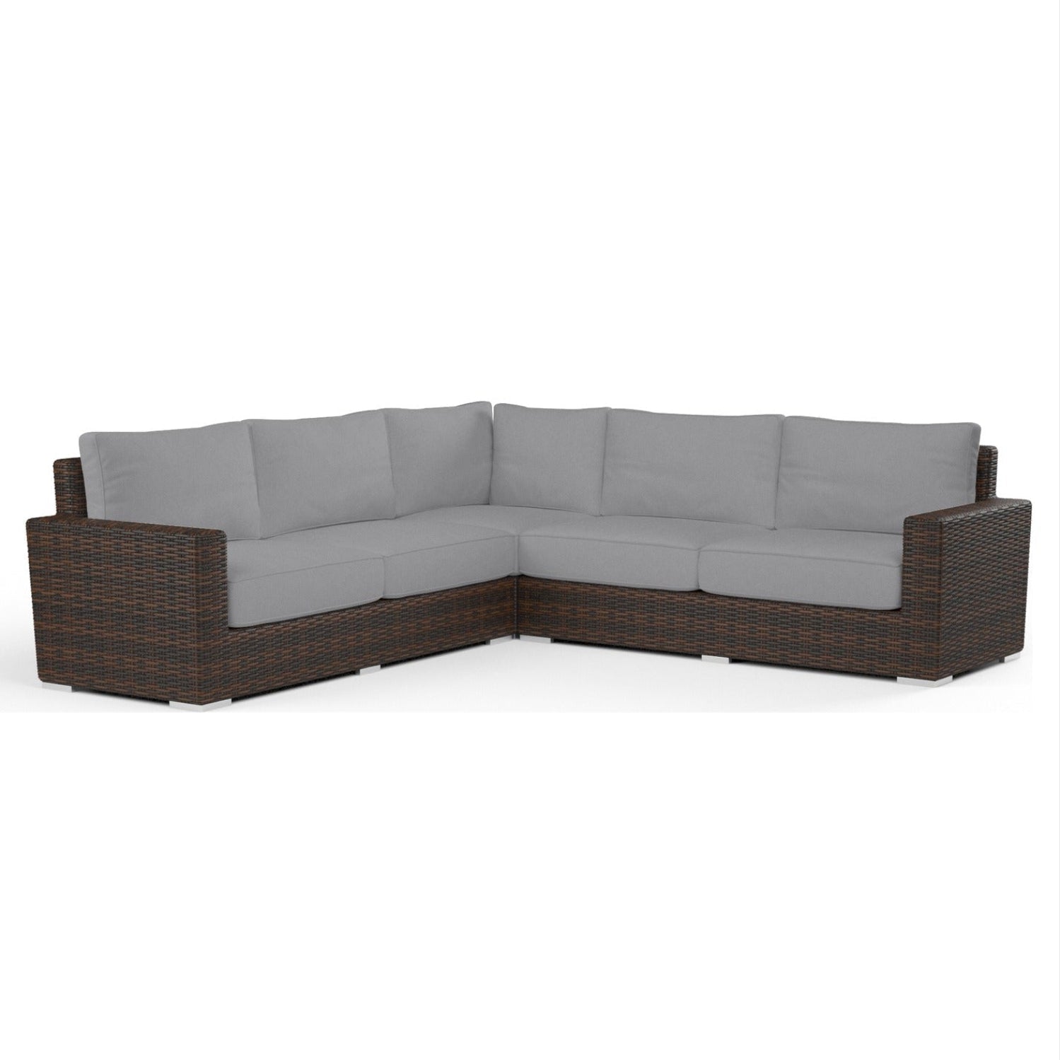 Sunset West Montecito Canvas Granite w/Self Welt Outdoor Sectional, Cognac resin wicker, front view