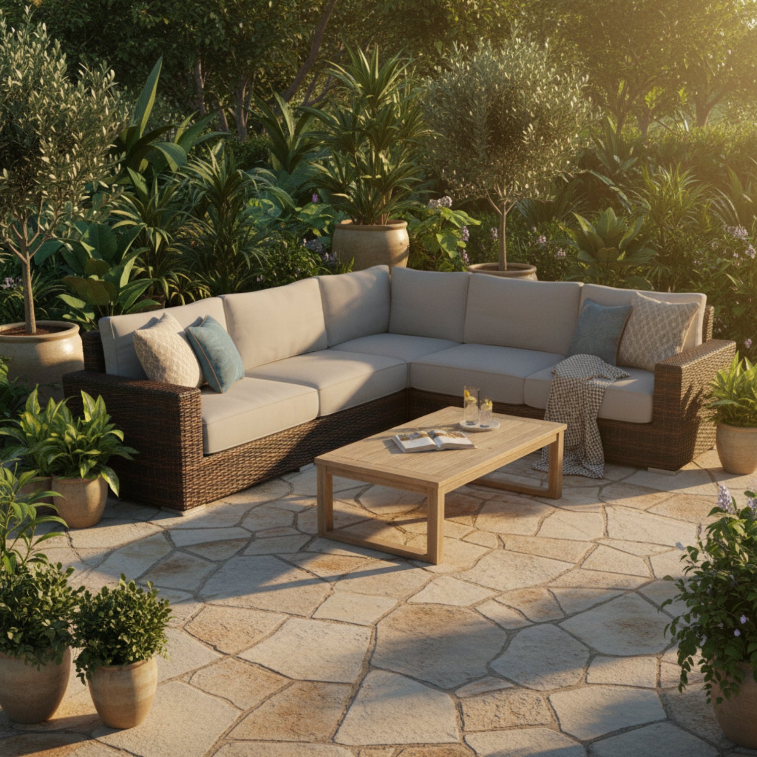 Sunset West Montecito Canvas Granite w/Self Welt Outdoor Sectional