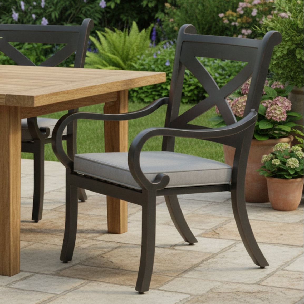 Sunset West Monterey Canvas Granite w/Self Welt Outdoor Dining Chair Set of 2