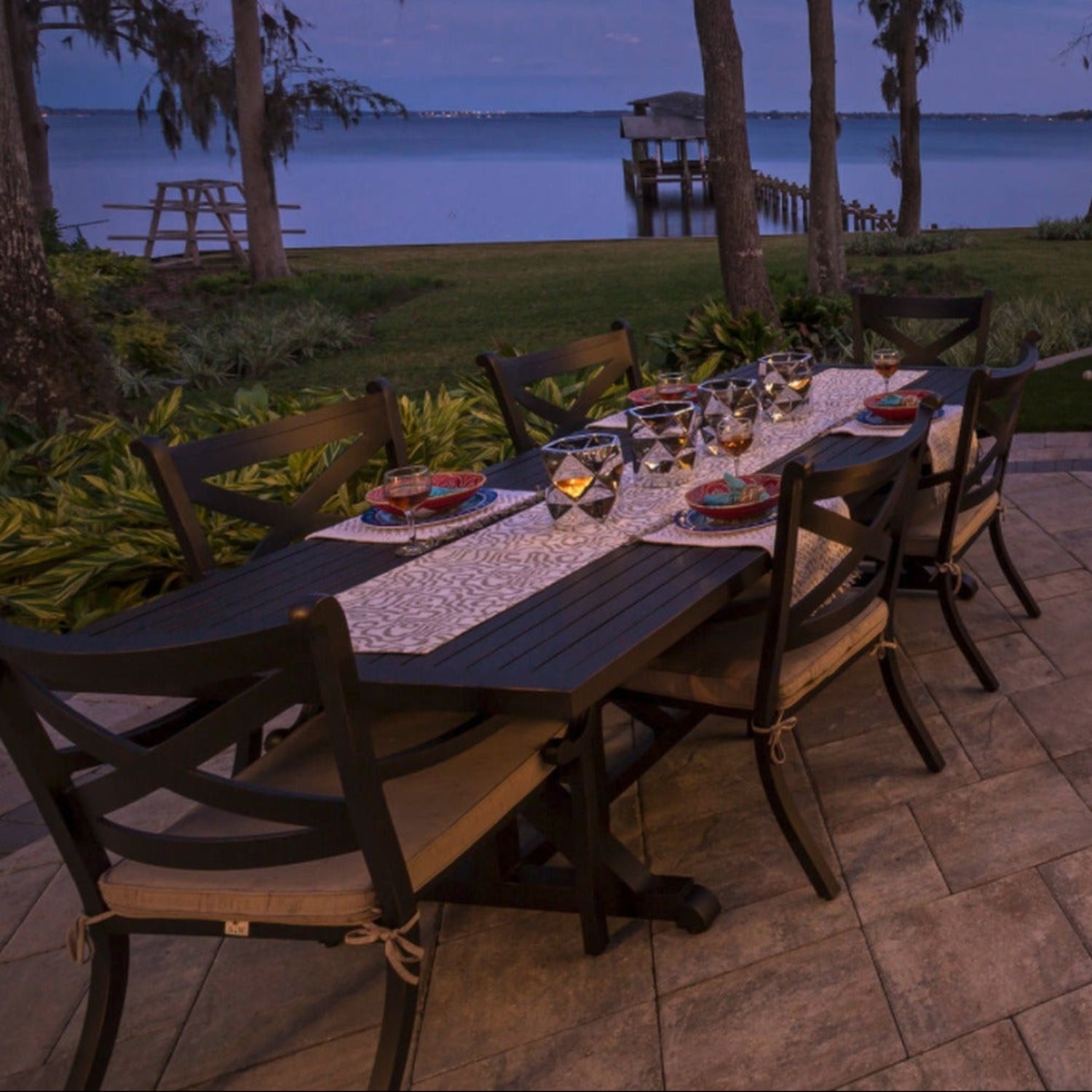 Sunset West Monterey Linen Stone w/Selt Welt Outdoor Dining Chair Set of 2
