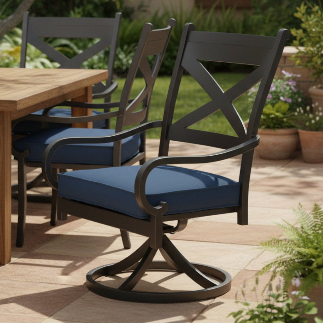 Sunset West Monterey Swivel Spectrum Indigo w/Self Welt Outdoor Swivel Dining Chair Set of 2