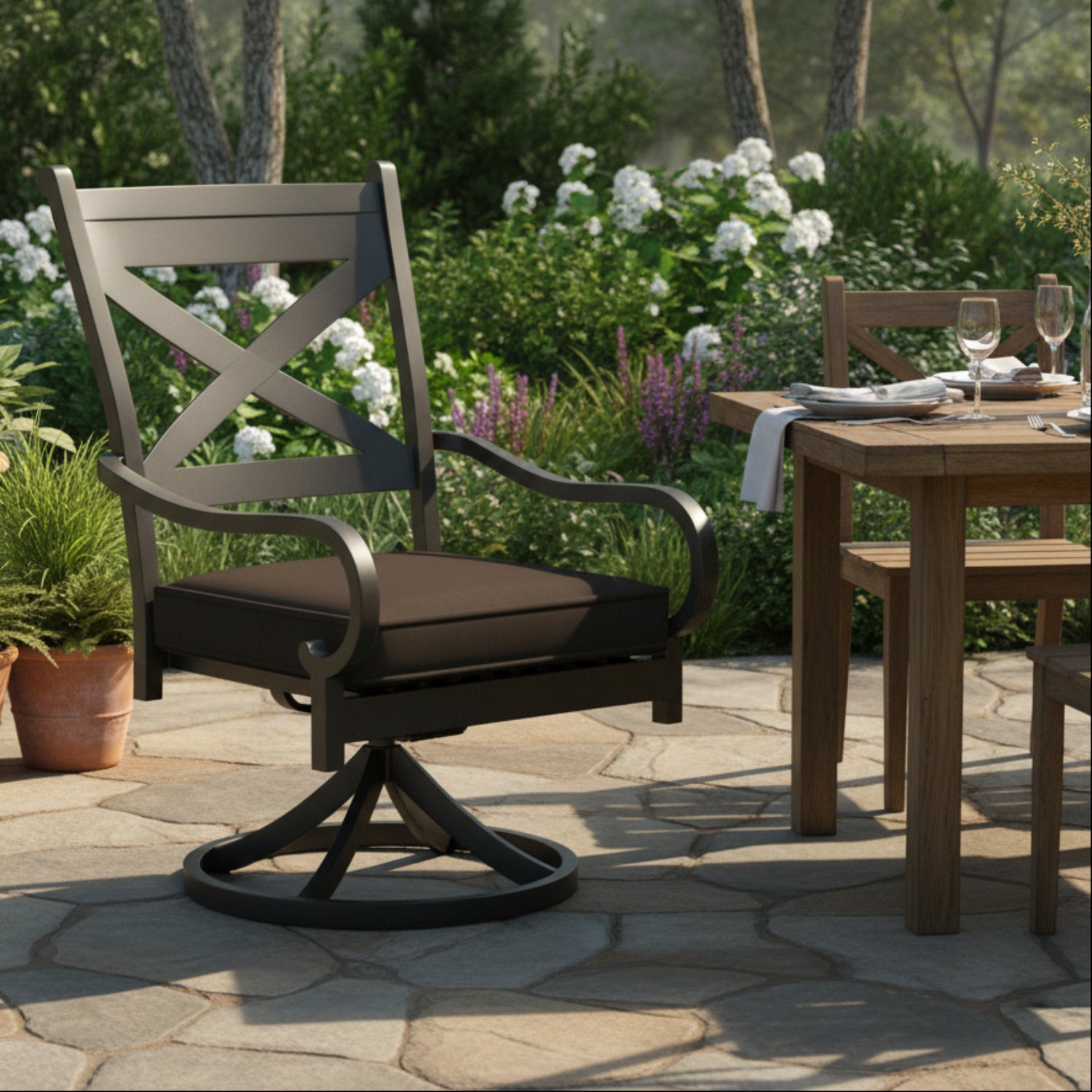 Sunset West Monterey Swivel Spectrum Carbon w/Self Welt Outdoor Swivel Dining Chair Set of 2