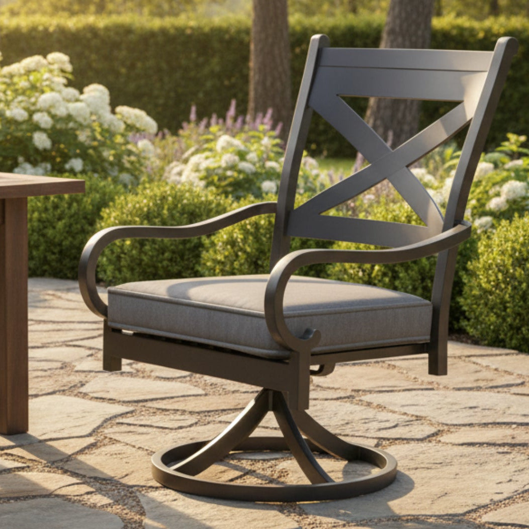 Sunset West Monterey Swivel Canvas Granite w/Self Welt Outdoor Swivel Dining Chair Set of 2