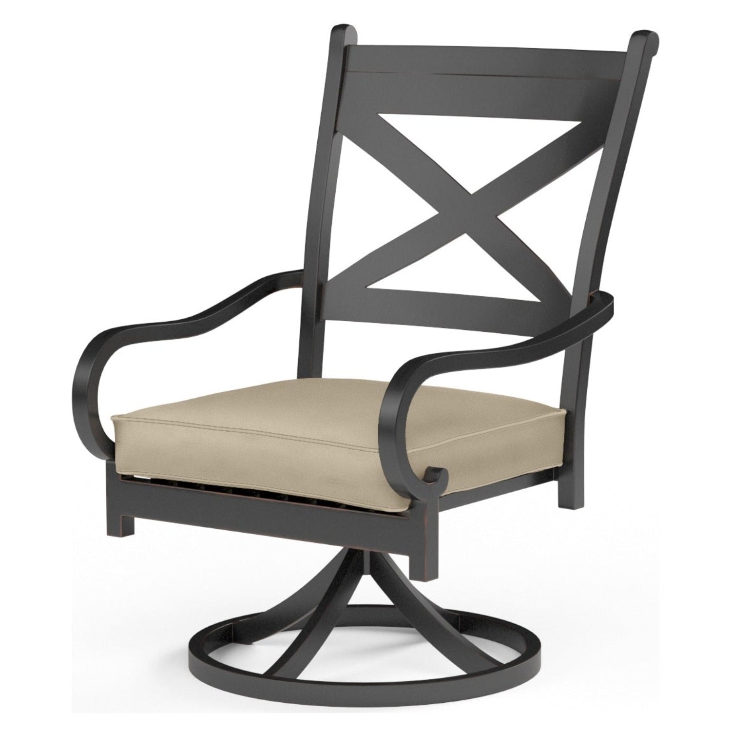 Sunset West Monterey Swivel Linen Stone w/Selt Welt Outdoor Swivel Dining Chair Set of 2