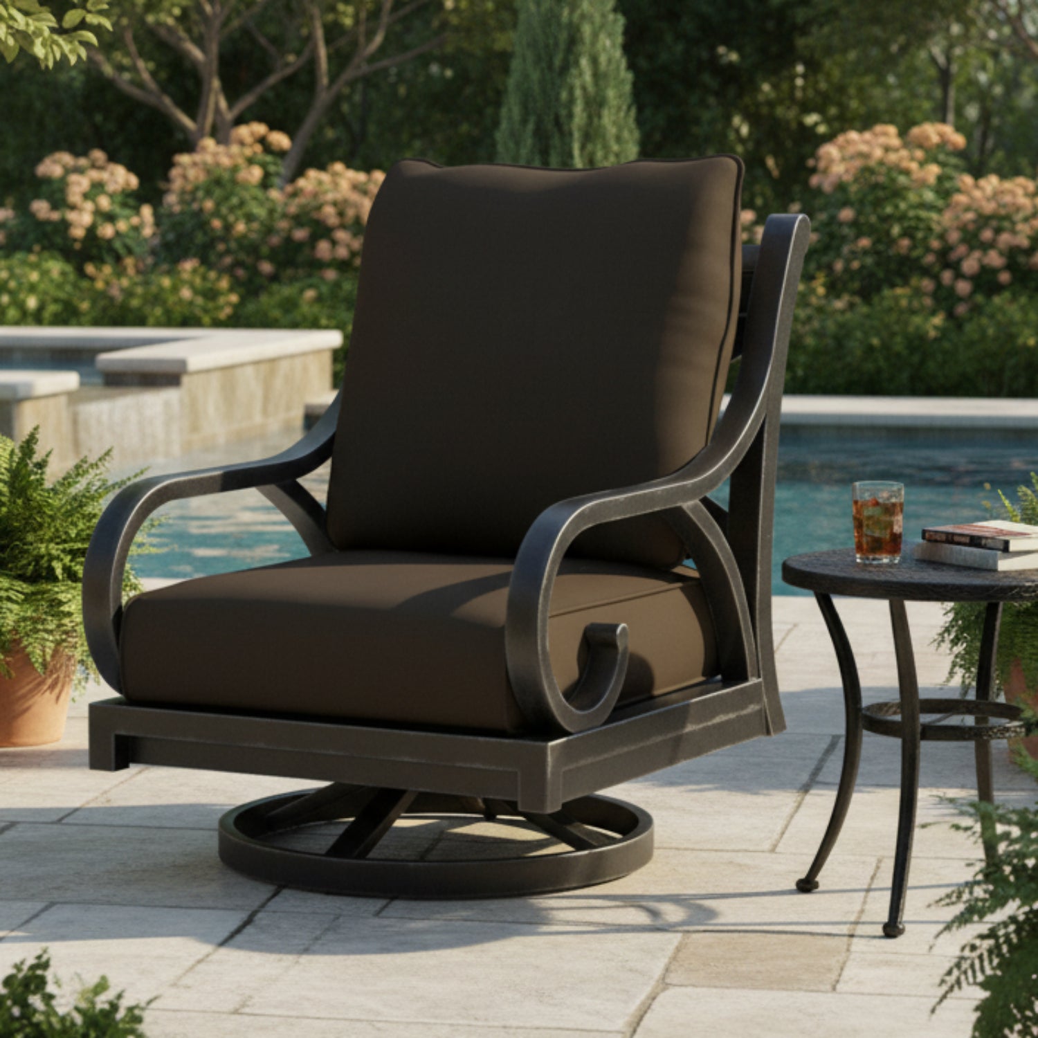 Sunset West Monterey Spectrum Carbon w/Self Welt Swivel Outdoor Rocker