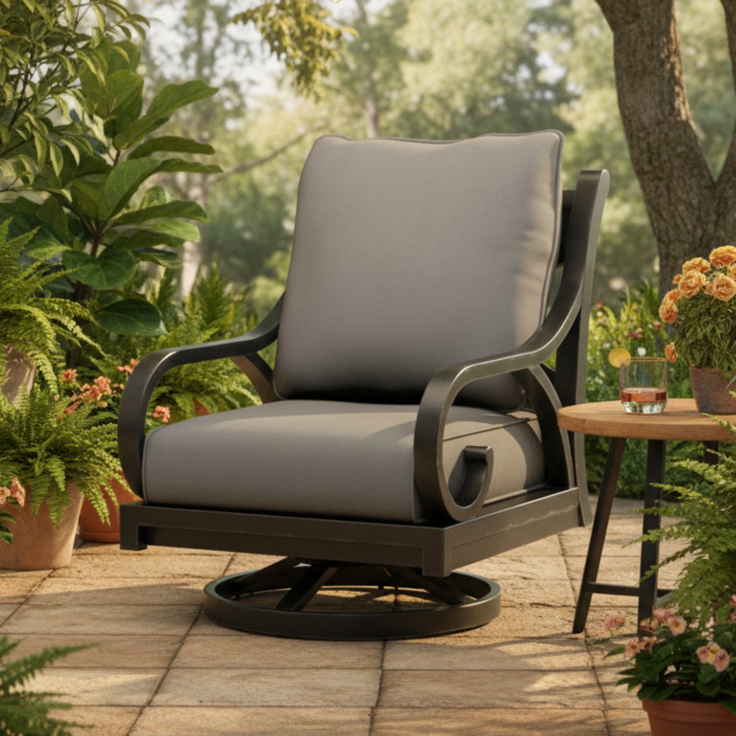 Sunset West Monterey Canvas Granite w/Self Welt Swivel Outdoor Rocker