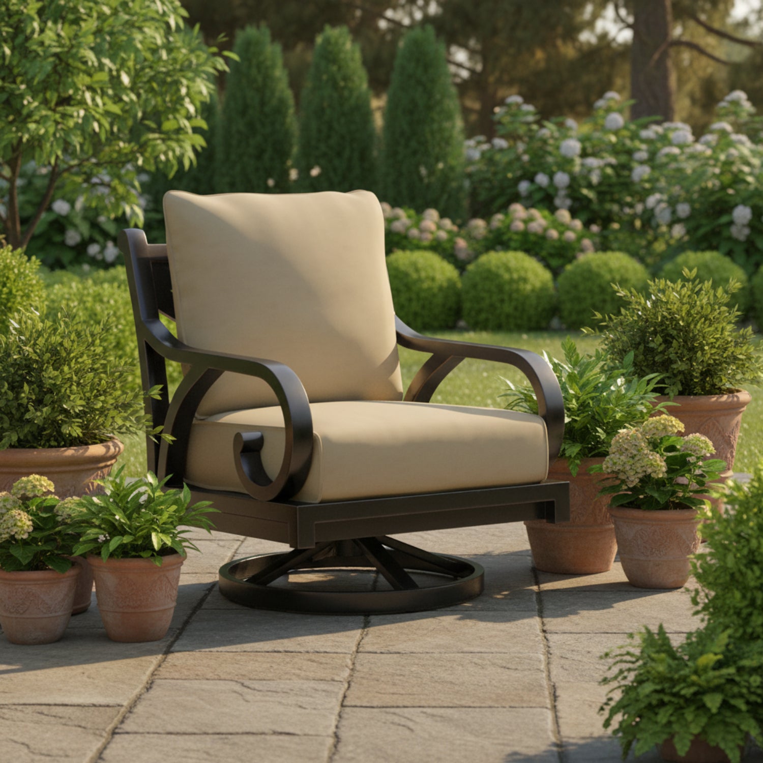 Sunset West Monterey Linen Stone w/Selt Welt Swivel Outdoor Rocker