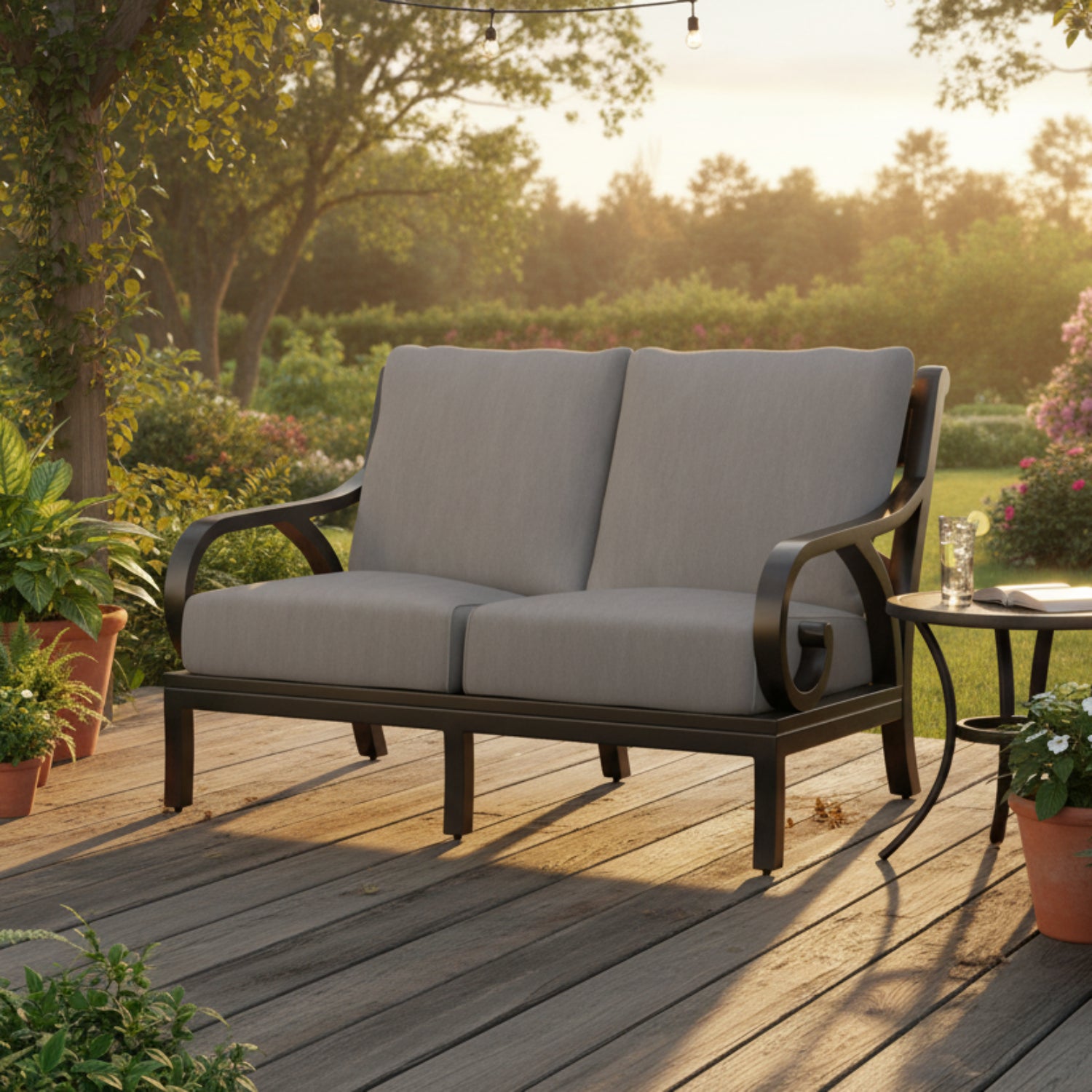 Sunset West Monterey Canvas Granite w/Self Welt Outdoor Loveseat