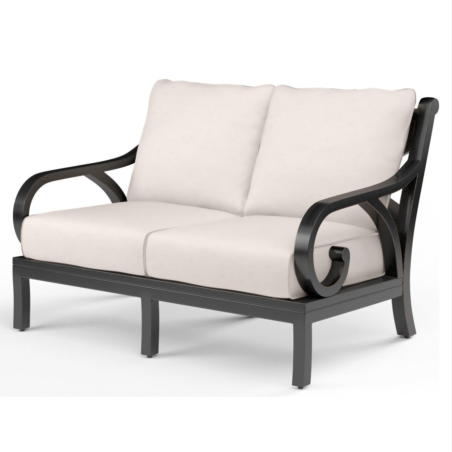 Sunset West Monterey Canvas Natural w/Self Welt Outdoor Loveseat, powder-coated aluminum loveseat, front view