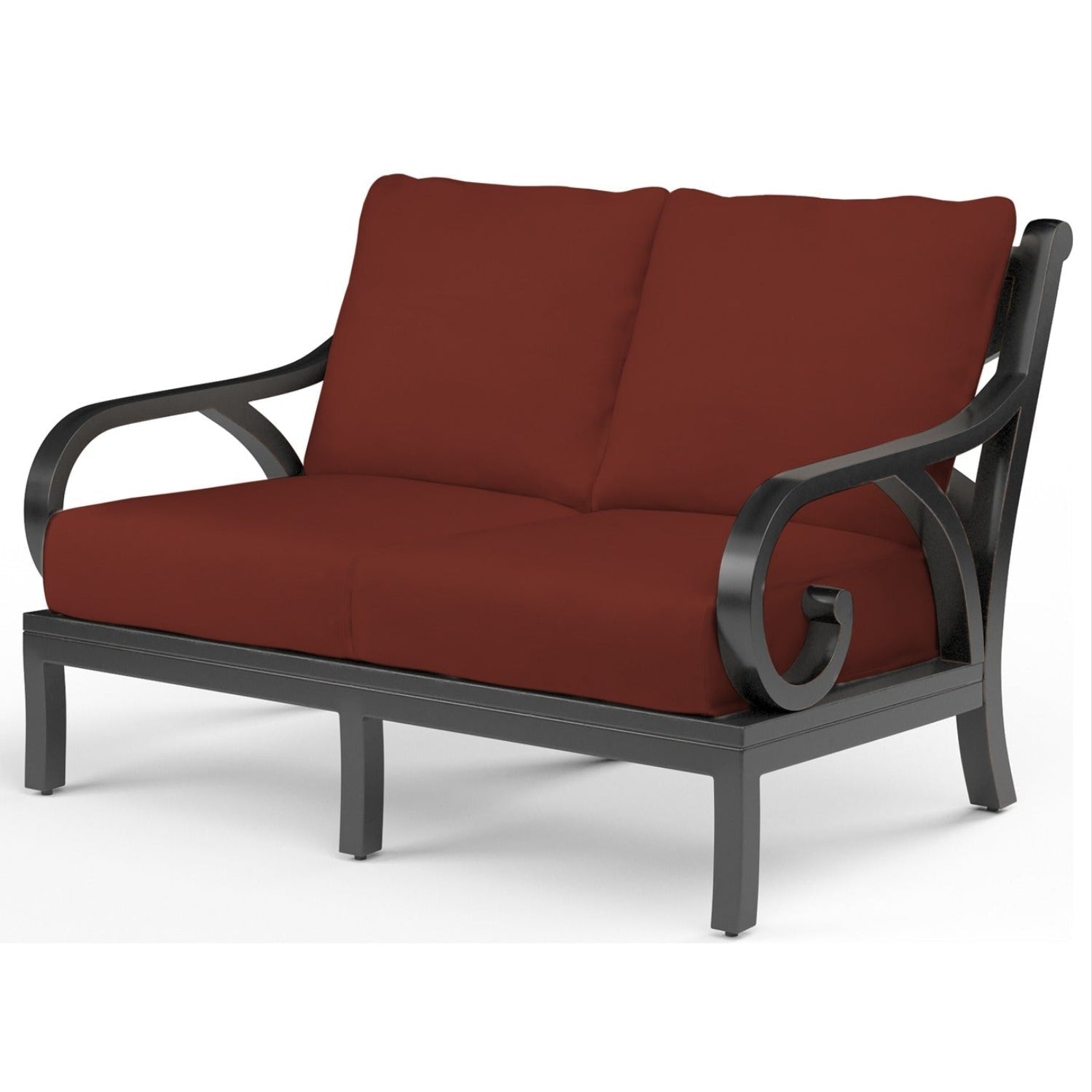 Sunset West Monterey Canvas Henna w/Self Welt Outdoor Loveseat, powder-coated aluminum loveseat, front view