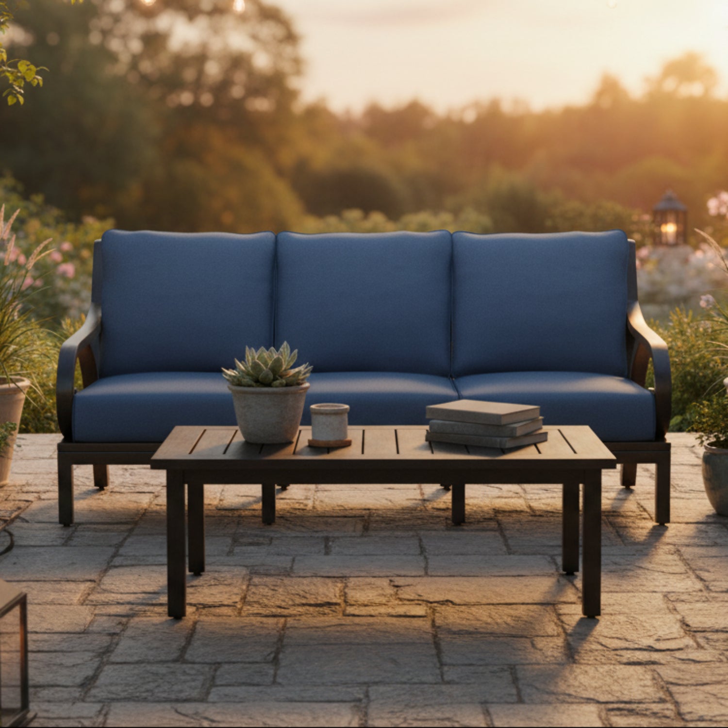 Sunset West Monterey Spectrum Indigo w/Self Welt Outdoor Sofa