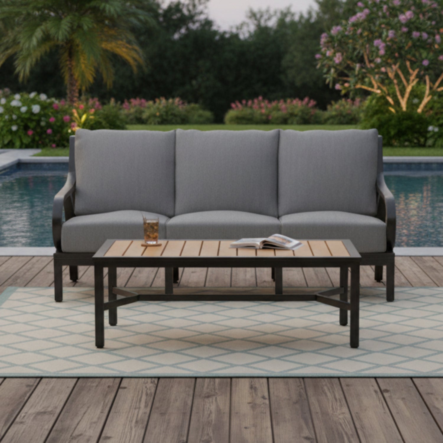 Sunset West Monterey Canvas Granite w/Self Welt Outdoor Sofa