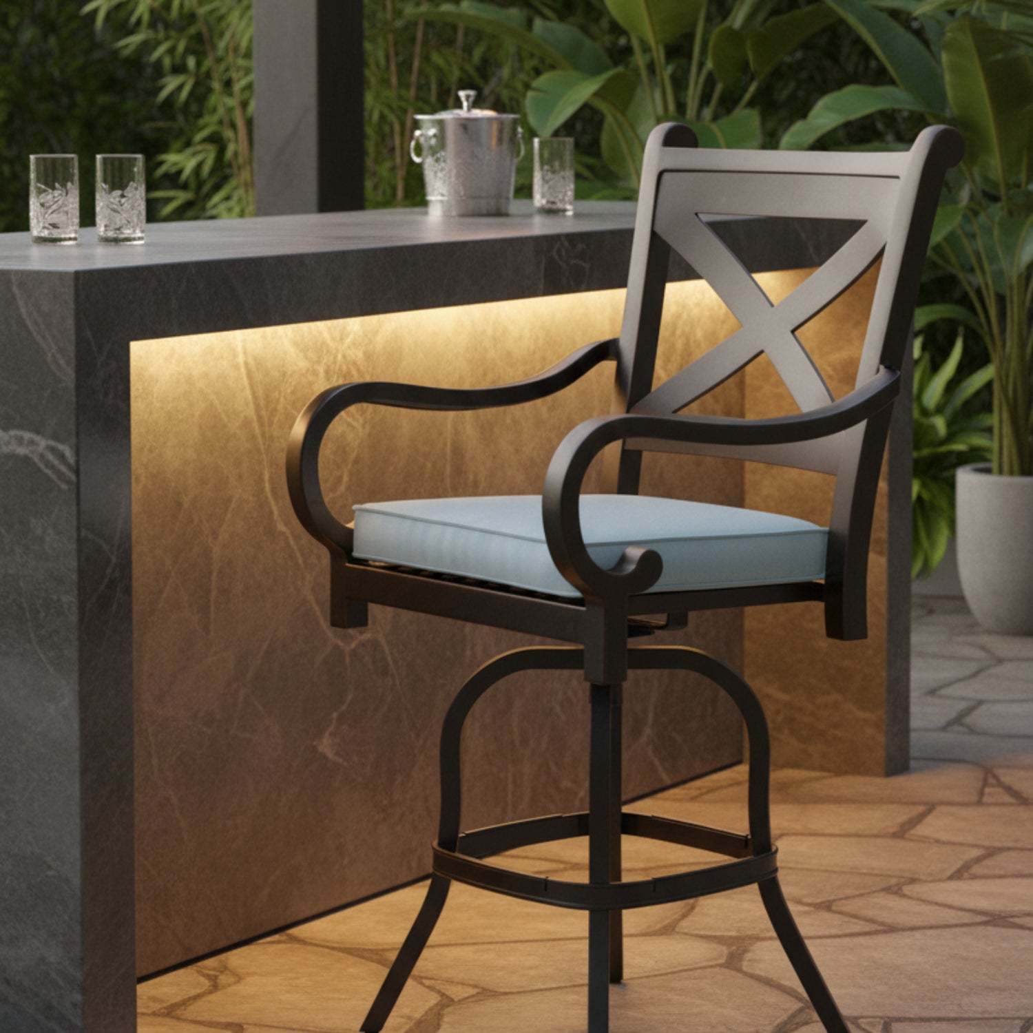 Sunset West Monterey Canvas Skyline w/Self Welt Outdoor Counter Stool
