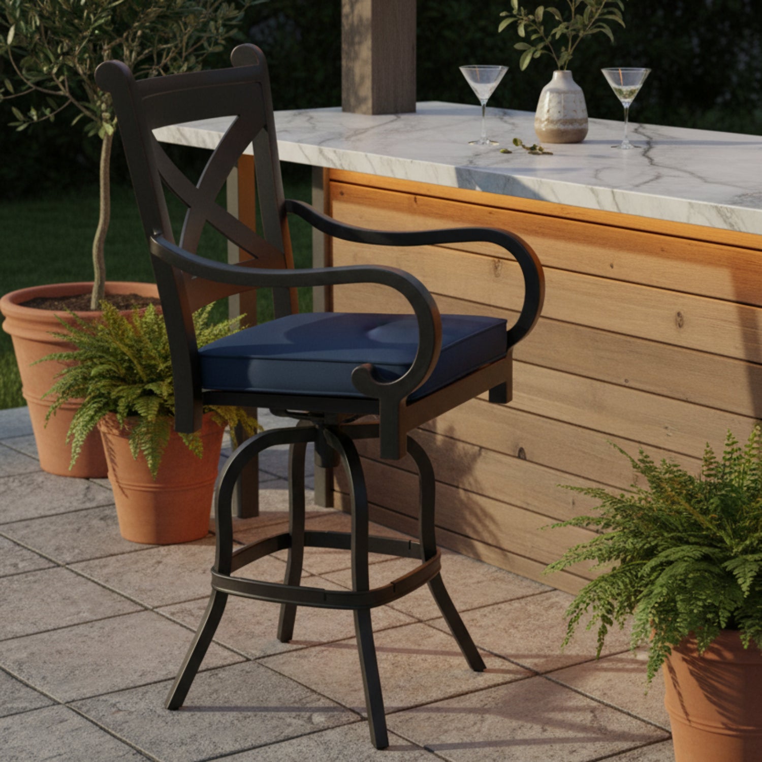 Sunset West Monterey Spectrum Indigo w/Self Welt Outdoor Counter Stool