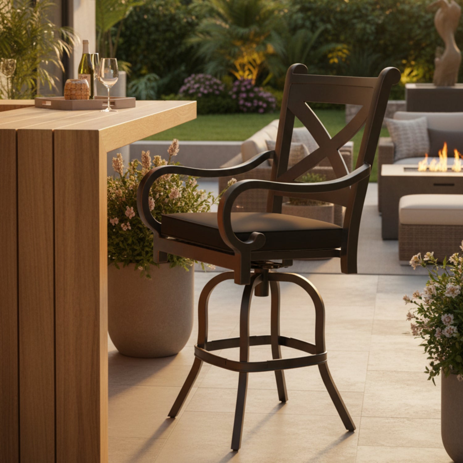 Sunset West Monterey Spectrum Carbon w/Self Welt Outdoor Counter Stool