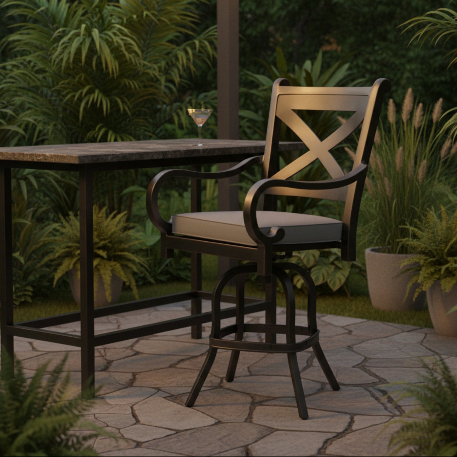 Sunset West Monterey Canvas Granite w/Self Welt Outdoor Counter Stool