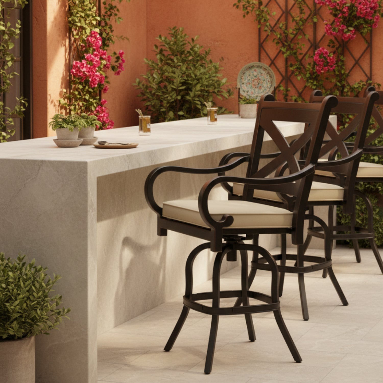 Sunset West Monterey Linen Stone w/Selt Welt Outdoor Counter Stool