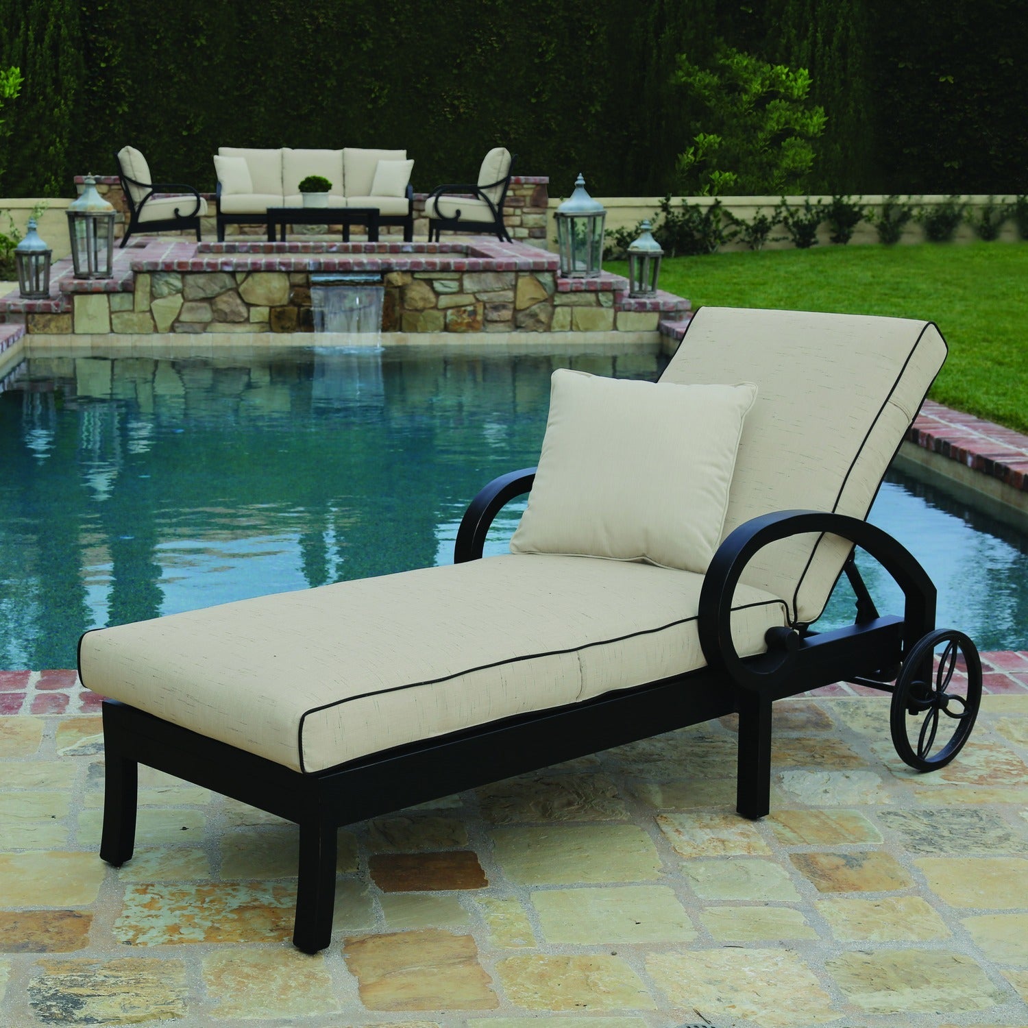 Sunset West Monterey Canvas Natural w/Self Welt Outdoor Chaise Lounge