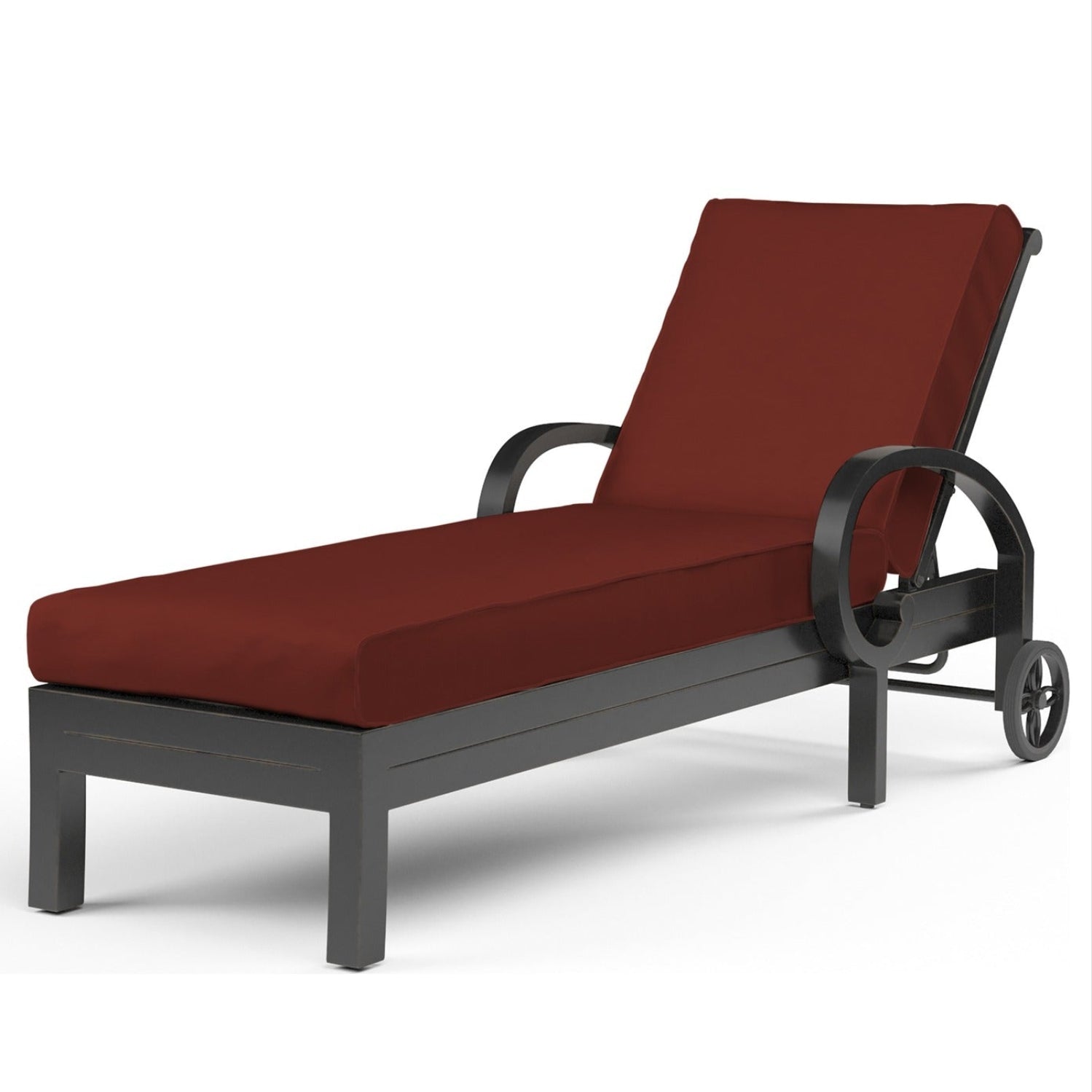 Sunset West Monterey Canvas Henna w/Self Welt Outdoor Chaise Lounge, powder-coated aluminum chaise, front view