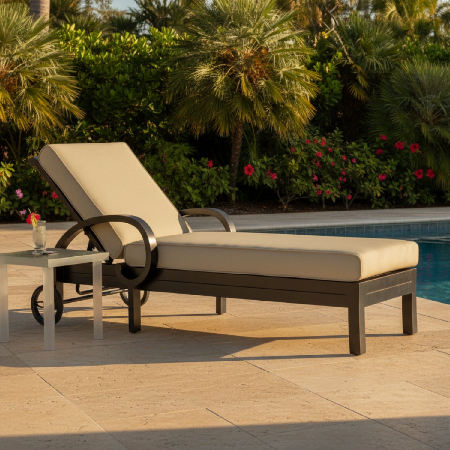 Sunset West Monterey Linen Stone w/Selt Welt Outdoor Chaise Lounge