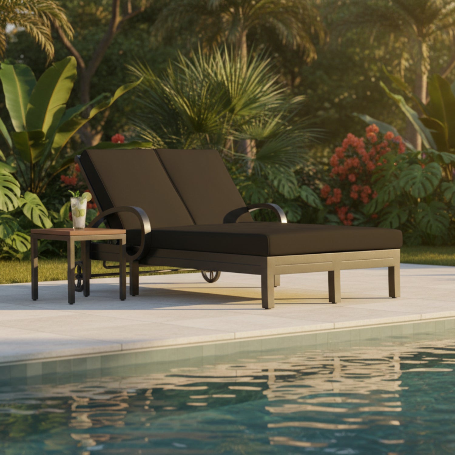 Sunset West Monterey Spectrum Carbon w/Self Welt Double Outdoor Chaise