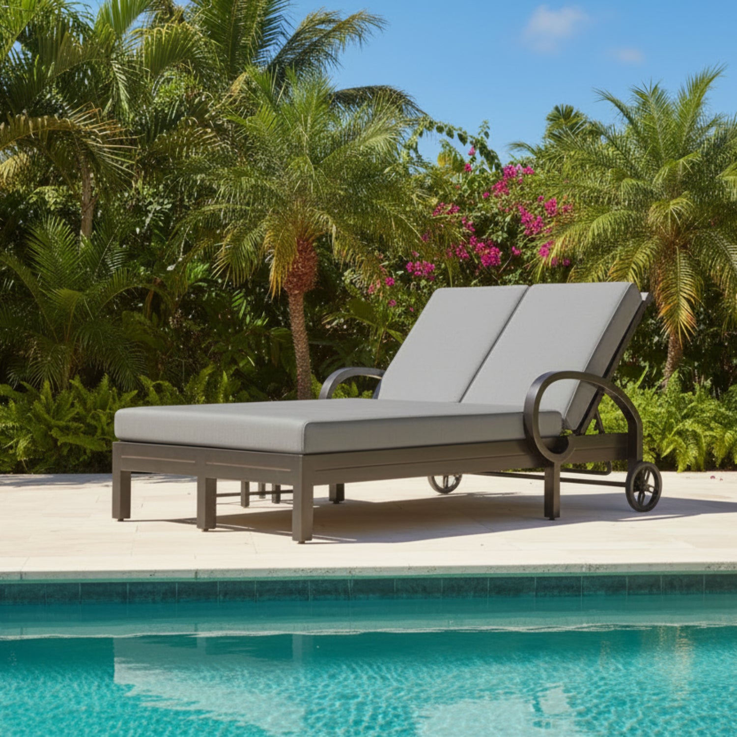 Sunset West Monterey Canvas Granite w/Self Welt Double Outdoor Chaise