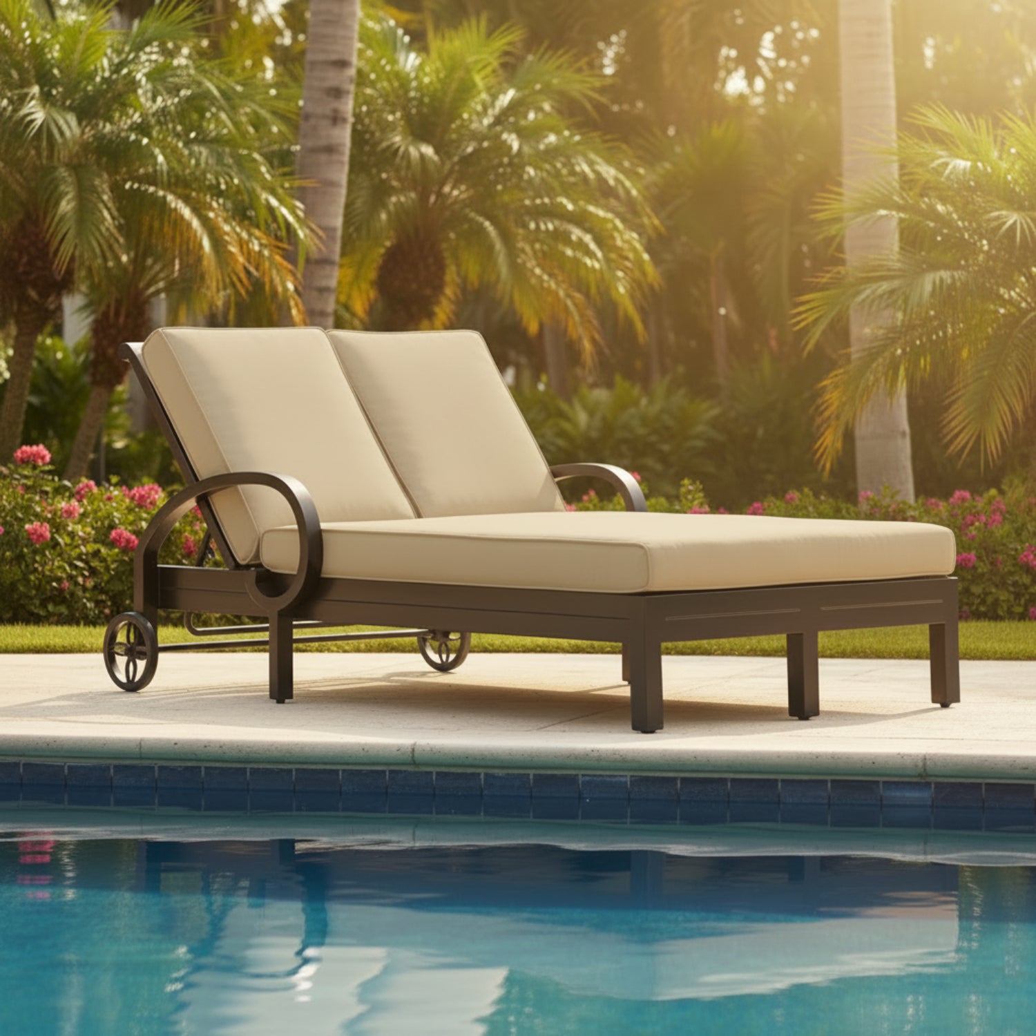 Sunset West Monterey Linen Stone w/Selt Welt Double Outdoor Chaise