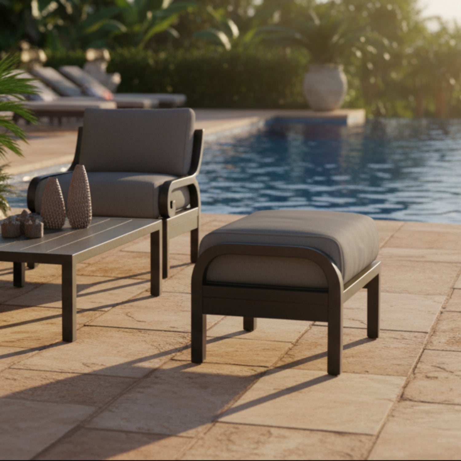 Sunset West Monterey Canvas Granite w/Self Welt Outdoor Ottoman
