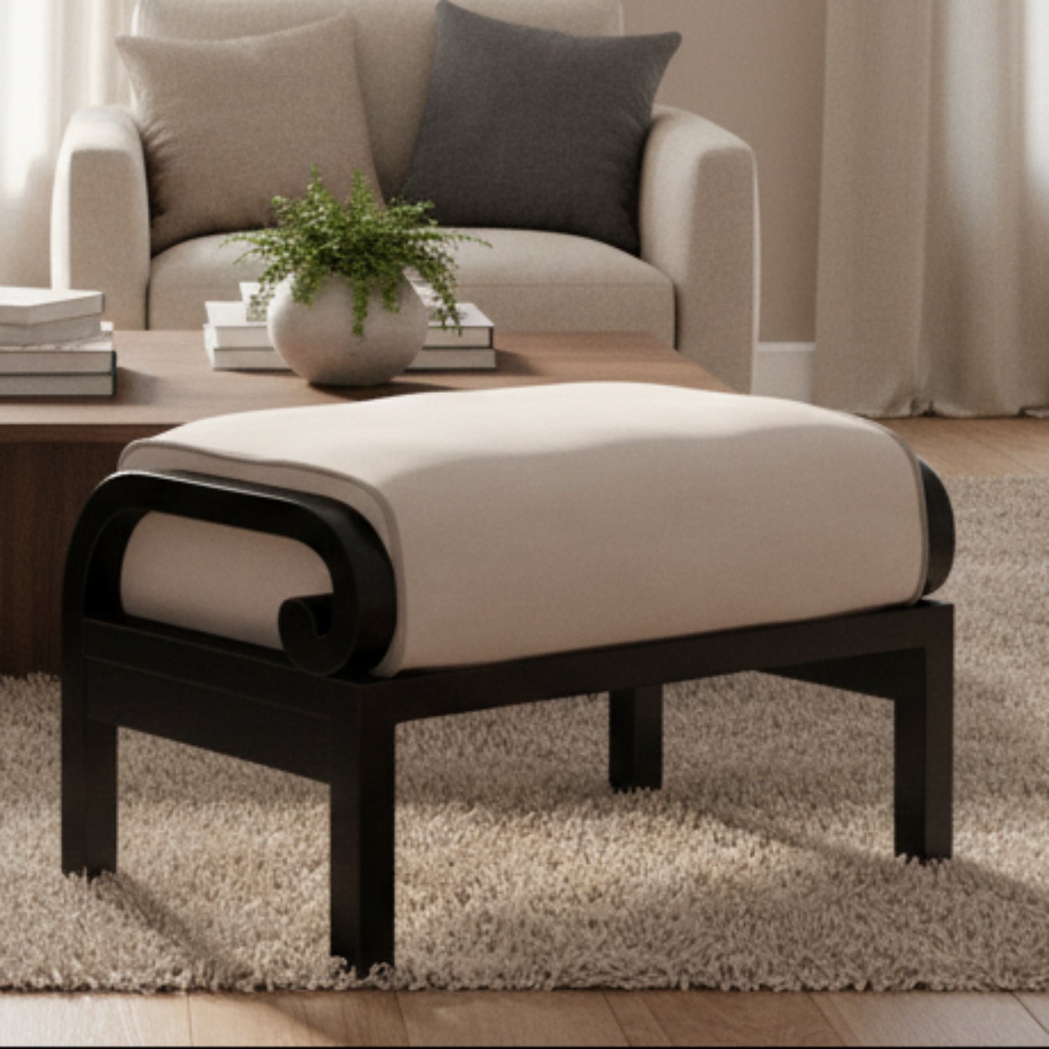 Sunset West Monterey Canvas Natural w/Self Welt Outdoor Ottoman
