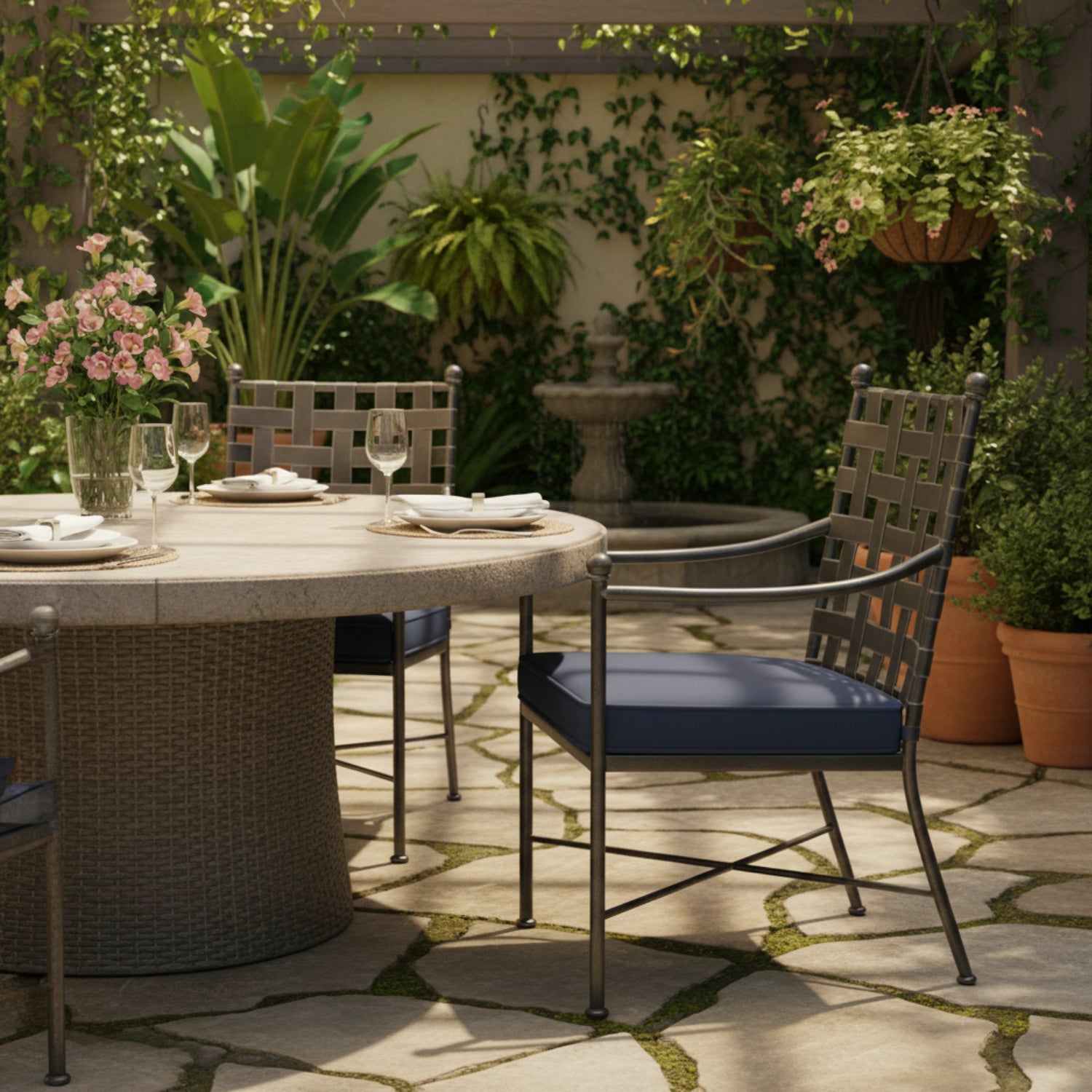 Sunset West Provence Spectrum Indigo w/Self Welt Outdoor Dining Chair Set of 2