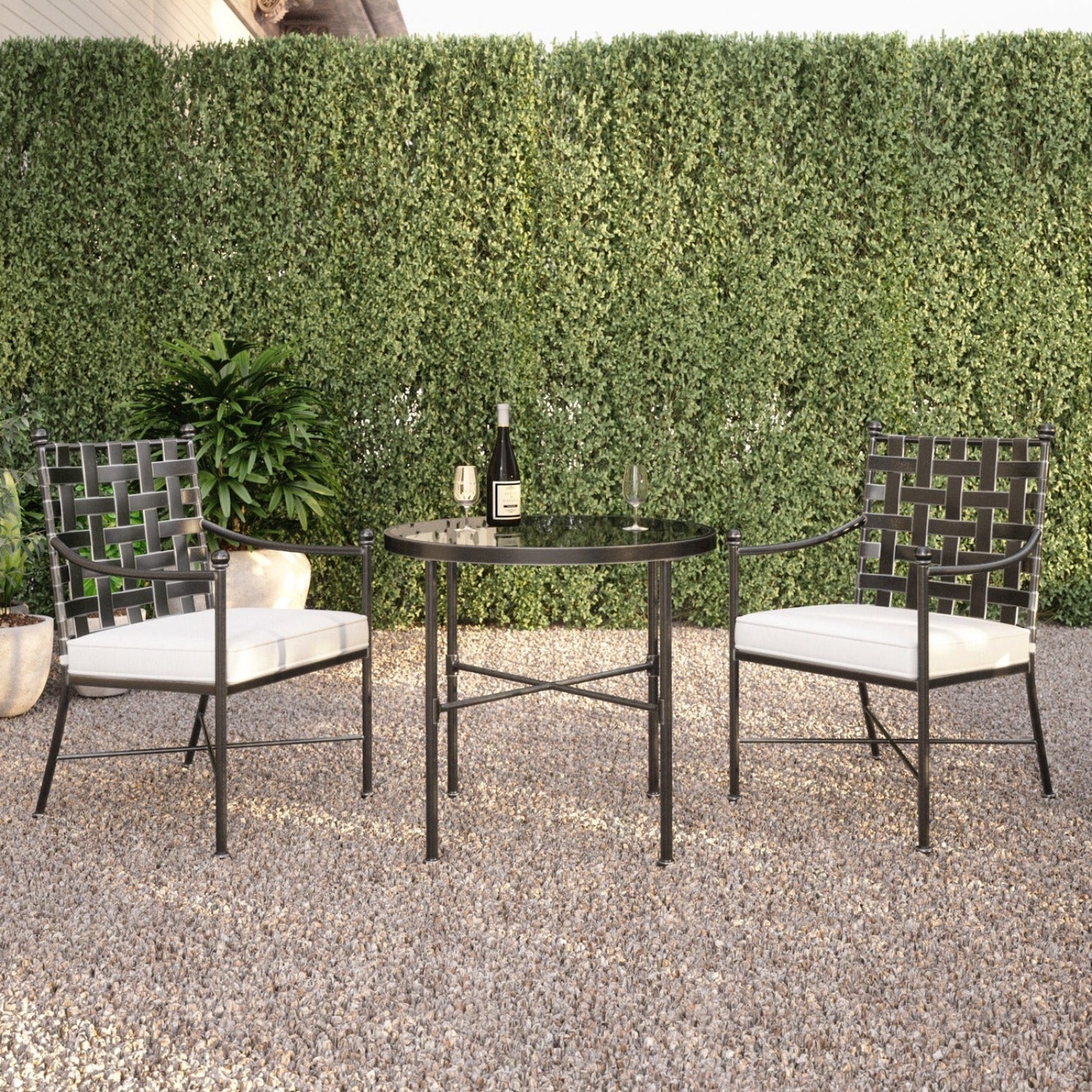 Sunset West Provence Canvas White w/Self Welt Outdoor Dining Chair Set of 2