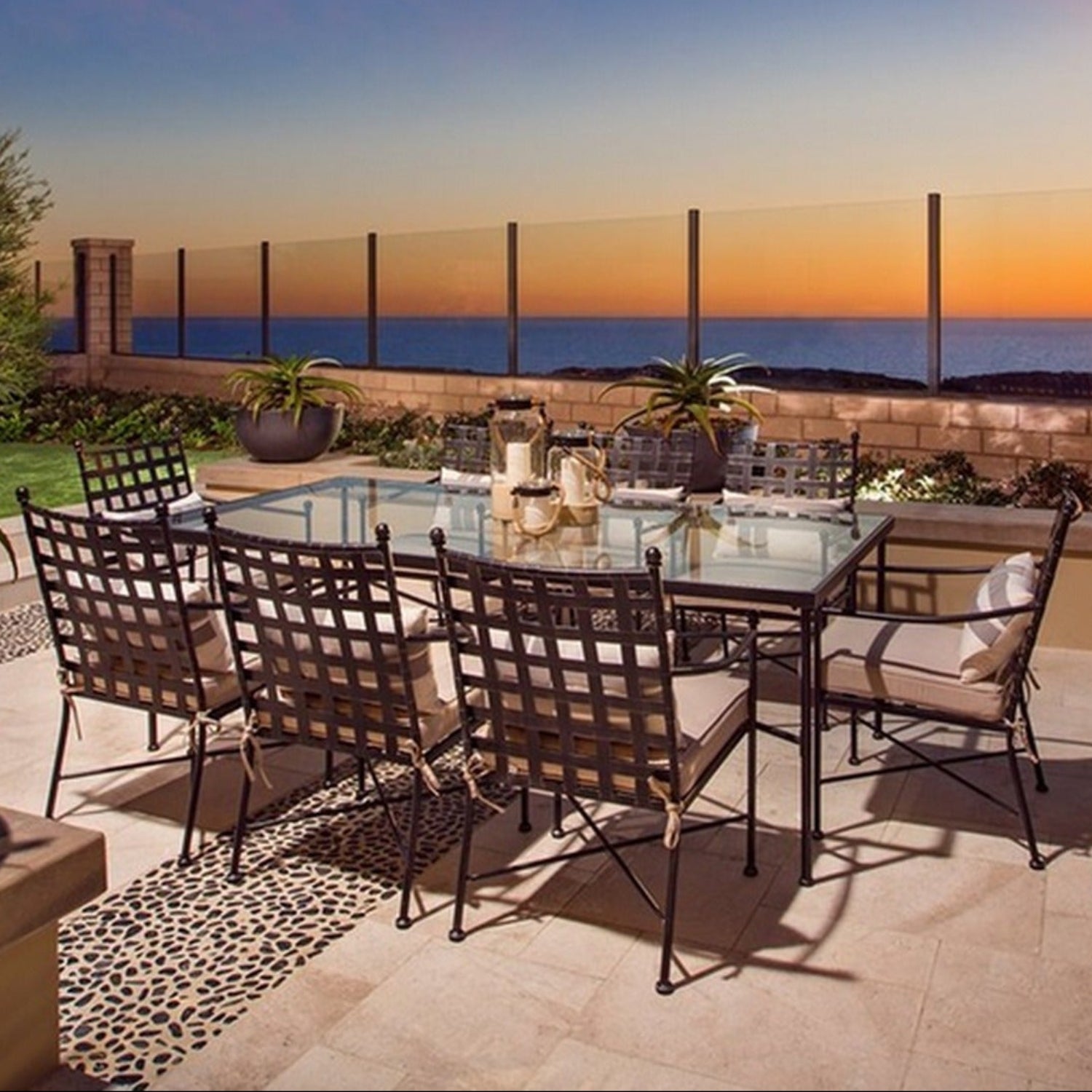 Sunset West Provence Canvas White w/Self Welt Outdoor Dining Chair Set of 2