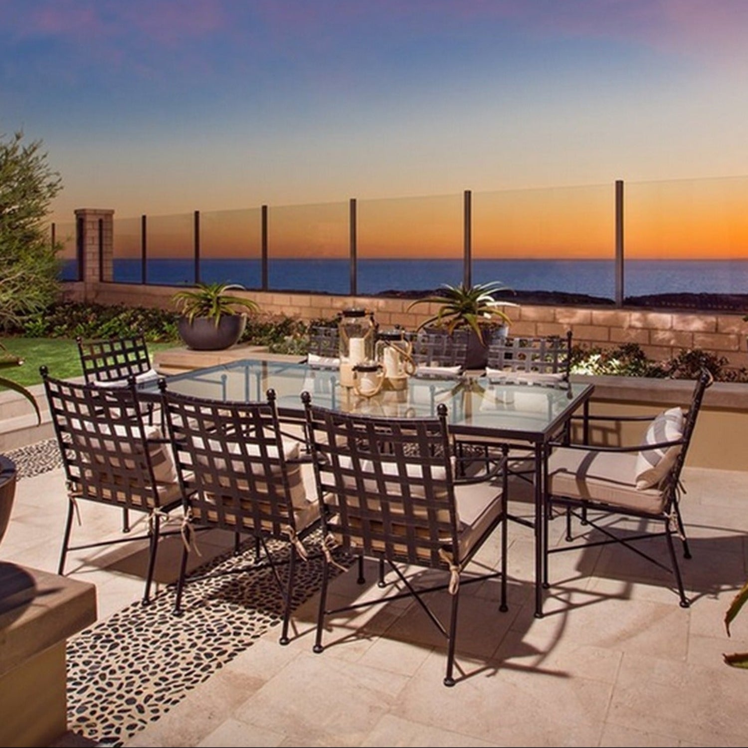 Sunset West Provence Canvas Flax w/Self Welt Outdoor Dining Chair Set of 2