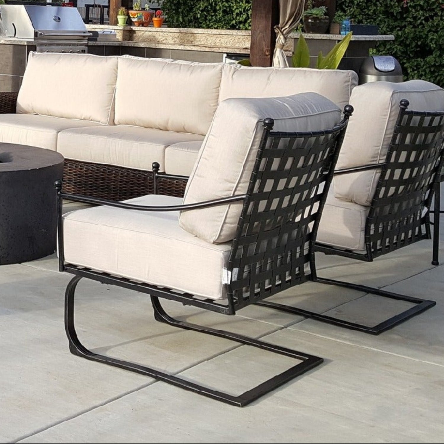 Sunset West Provence Canvas Natural w/Contrast Spectrum Carbon Welt Club Outdoor Rocker