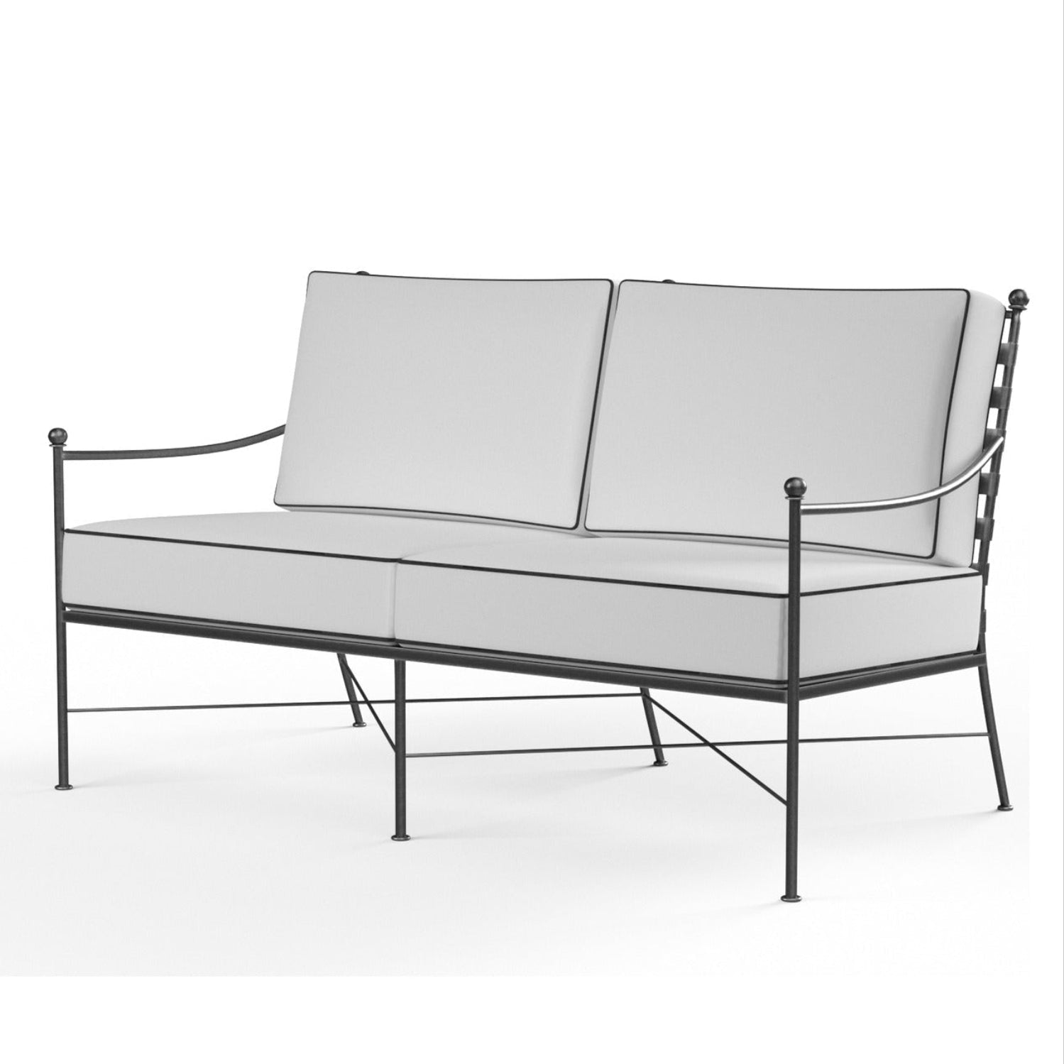 Sunset West Provence Canvas Natural w/Contrast Spectrum Carbon Welt Outdoor Loveseat wrought iron loveseat, front view