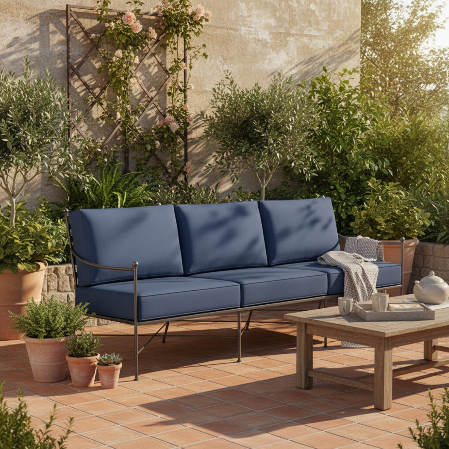 Sunset West Provence Spectrum Indigo w/Self Welt Outdoor Sofa