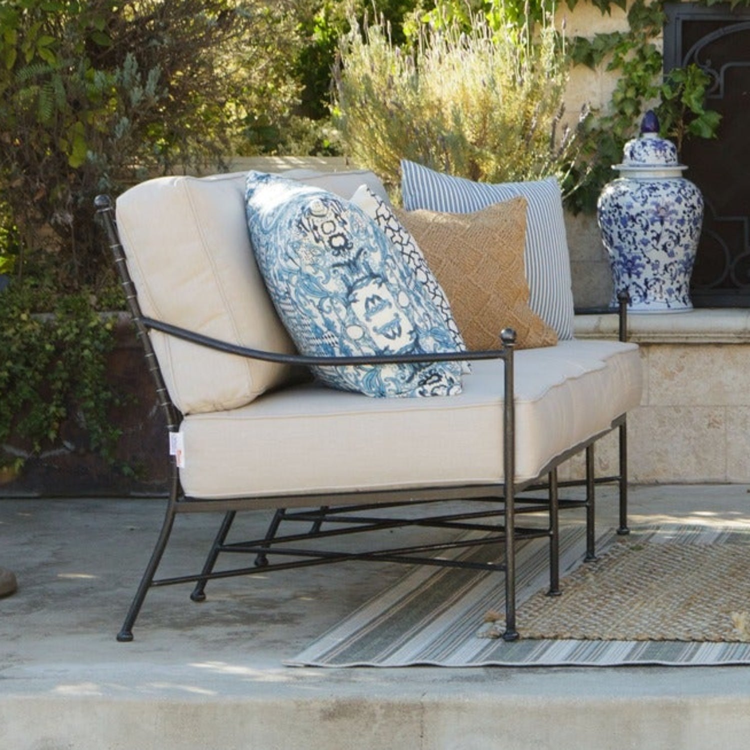 Sunset West Provence Canvas Natural w/Contrast Spectrum Carbon Welt Outdoor Sofa
