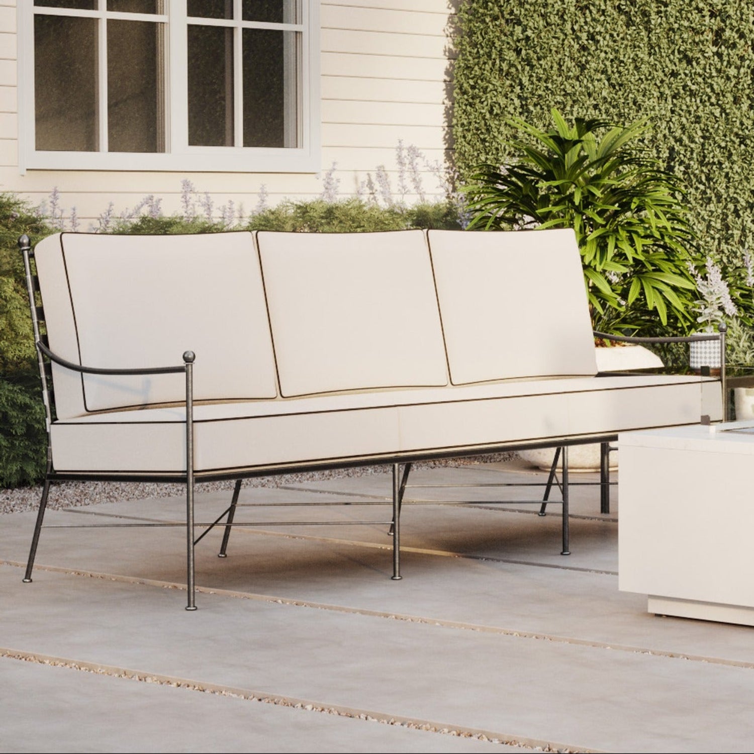 Sunset West Provence Canvas Flax w/Self Welt Outdoor Sofa
